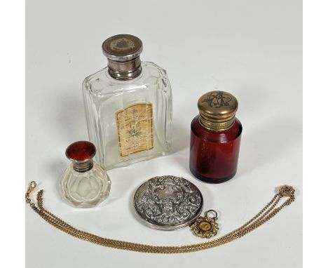 A crystal panelled vintage Penhaligan's white metal engine turned screw top perfume bottle, complete with original glass stop