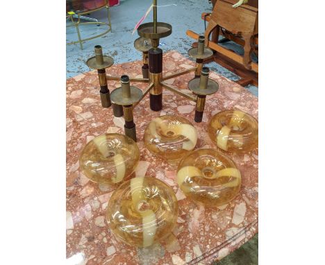 CHANDELIER, Vintage 20th century Italian, glass shades, gilt metal 95cm drop. 