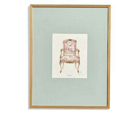 LENA LIU, 'La cour', lithograph, signed 59cm x 46cm, framed. 