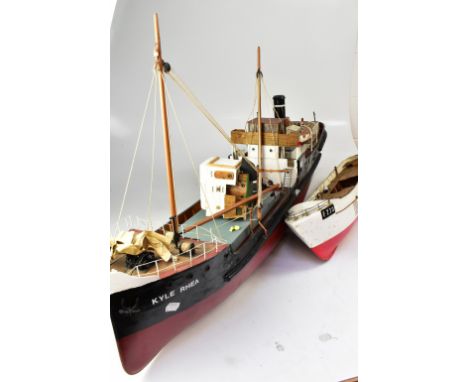 A scale model of a fishing boat, 'Kyle Rhea', length 132cm, together with a small remote controlled white and red hulled boat