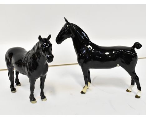 BESWICK; two black gloss horses, CH. Black Magic, no.1361, mark and hand painted title underside, and a Fell pony 'Dean Daunt