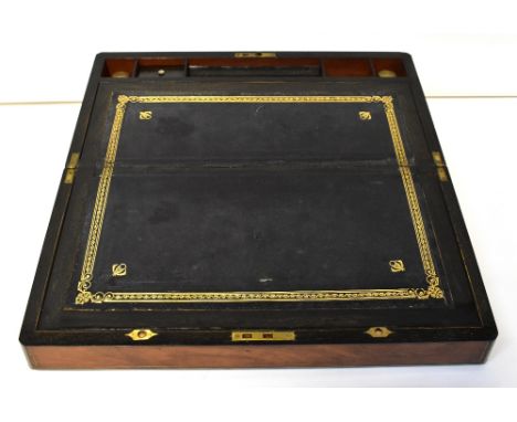 A 19th century large brass bound mahogany writing slope with inset tooled and gilt leather rest with Scottish thistle emblem 