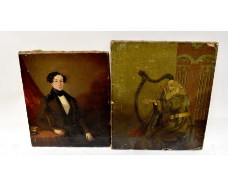 LATE 18TH/EARLY 19TH CENTURY ENGLISH SCHOOL; oil on canvas, a three-quarter length portrait of a seated gentlemen, unsigned, 