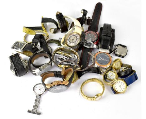 A quantity of various watches including Ben Sherman, Avia, Pulsa, Limit, Accurist, Timex and Sekonda examples, also a nurses'
