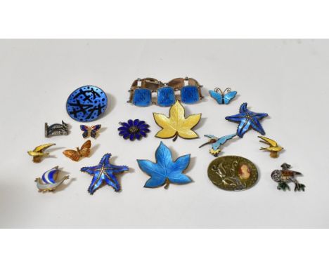 A quantity of mid-20th century Scandinavian enamelled jewellery to include Denmark sterling silver examples, two leaf brooche