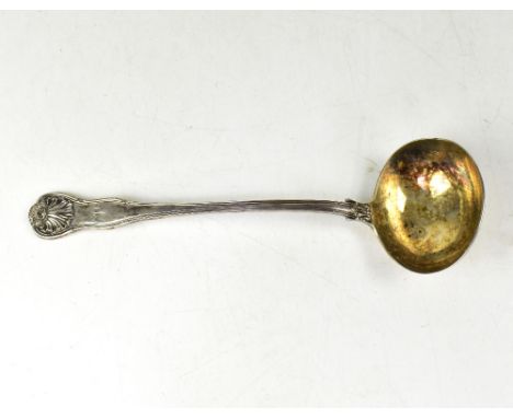 A large Victorian hallmarked silver Kings Husk pattern serving ladle, with initial 'P' to top front, William Eaton, London 18