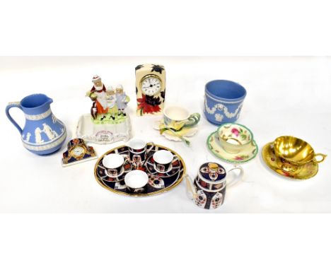 Various items of decorative pottery to include a Moorcroft 2012 tube-lined pottery table clock, an Aynsley 'Fallen Fruit' pat