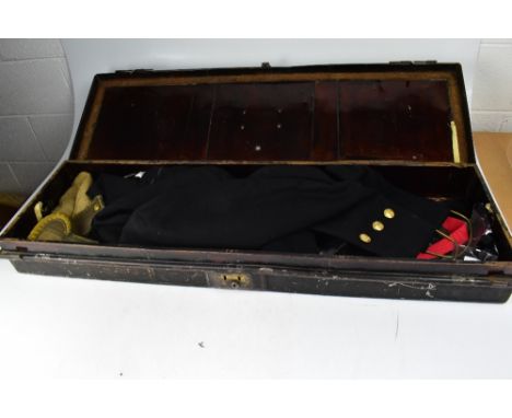 A 19th century Royal Navy uniform case with applied brass plaque for H. Poole &amp; Co, Army &amp; Navy Tailors, 32 Saville R