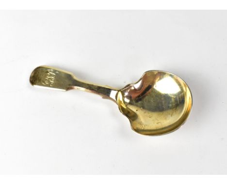 A William IV hallmarked silver Fiddle pattern caddy spoon, with initials to top, William Johnson, London 1835, approx 0.7ozt.