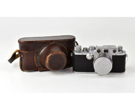 A Leica IIIF camera, serial no.505708, fitted with a Summitar f=5cm 1:2 lens, with Leica maker's cap, case and manual. CONDIT