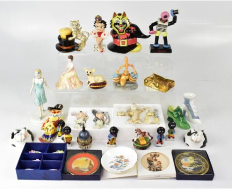 A good mixed lot of ceramics to include a limited edition Lorna Bailey cat, signed verso, no.43/50, a Coalport limited editio