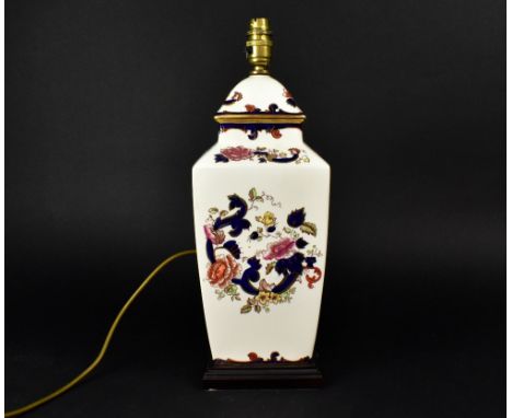 A large Masons Ironstone 'Mandalay' pattern lamp in the form of a lidded temple jar with straight sides, height 44cm.
