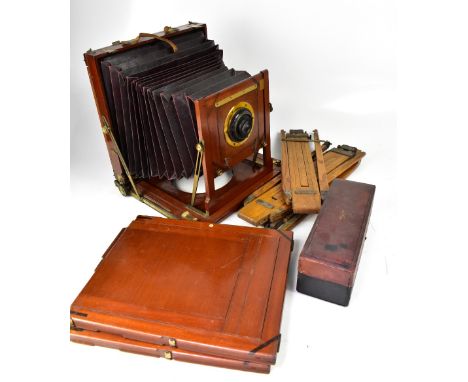 A Sharp &amp; Hitchmough plate camera with Taylor, Taylor &amp; Hobson lens casket, with five brass plate camera lenses, with