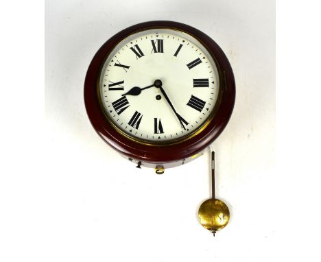A reproduction mahogany cased railway or school wall clock, the white dial set with Roman numerals, diameter 25.5cm.