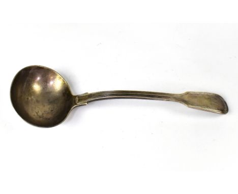 A small Victorian hallmarked silver Threaded Fiddle pattern gravy ladle, John &amp; Henrea Lias, London 1839, length 18cm, ap