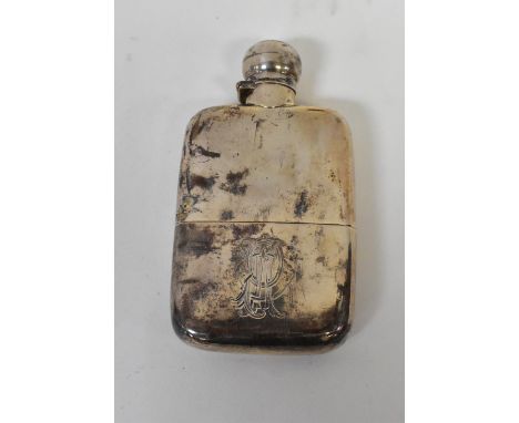 CHARLES FOX &amp; CO; a Victorian hallmarked silver hip flask and cup, the twist lid with cork insert with entwined initials 