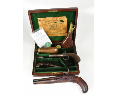 A 19th century Belgian percussion cap pocket pistol, the 3" octagonal barrel bearing liege proof marks, mounted on a walnut s