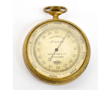 A German WWI compensated altimeter and pocket barometer by GEBR Stump &amp; Cie, Interlaken by Lufft, in gilt brass case. CON