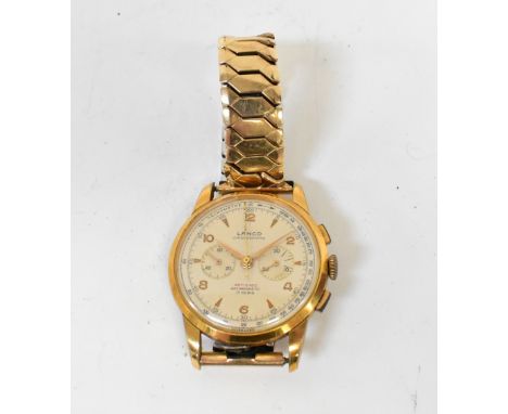 LANCO; a gentlemen's chronograph wristwatch with Antichoc Antimagnetic seventeen ruby crown wind movement, the silvered dial 