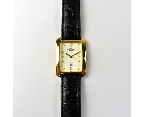 ROTARY; a gold plated gentlemen's quartz wristwatch, the dial set with Arabic numerals to 12 and 6 o'clock, also with date ap
