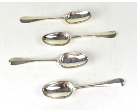 A set of four George II Scottish hallmarked silver Hanover and Rattail tablespoons, each with hand holding arrow to the rever