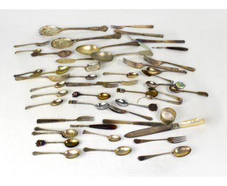 Eight various hallmarked silver teaspoons and a fork, combined approx 4.2ozt, together with various other silver plated cutle