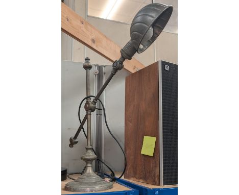 Early 20th century angle poise lamp with shell shade and weighted base
