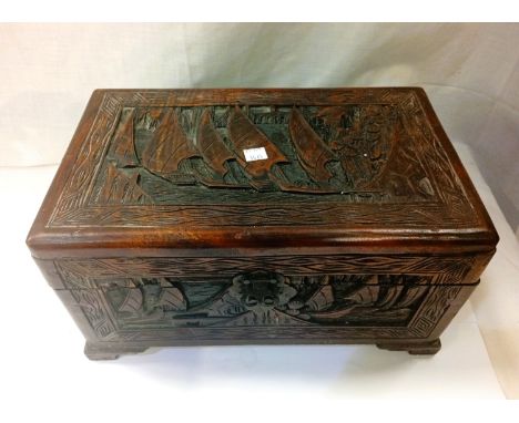 An oriental carved wood box; a selection of Wade animal figures; a table lamp; a Harley Davidson folding clock and 3 small Wa