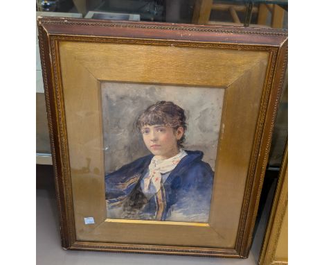 S. Levorati (1882), Italian watercolour portrait of young woman, Venezia, 1882, signed, framed and glazed, 29x21cm.