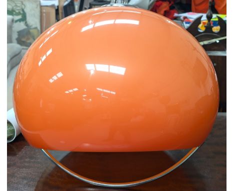 An Italian designed retro 1970's chrome ceiling light with orange and white spherical shade by Harvey Guzzini.Appears in good