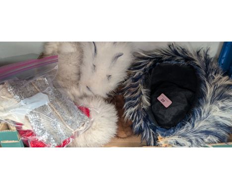 5 vintage feather hats, 2 mink hats, vintage scarf, bag and gloves.