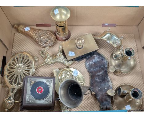 A puppet; a set of scales; two reproduction phones; brassware etc.