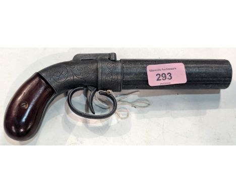 A reproduction display model of a 'Pepper pot' pistol with rotating barrel