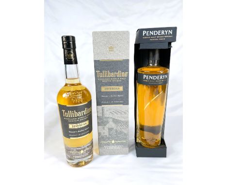 A 70cl bottle of Penderyn Welsh single malt whisky in box, 46%, a 70cl bottle of 'Tullibardine' single malt Scotch whisky, 43