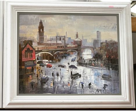 Tom Butler (20th &amp; 21st century) "Cats and Dogs" original mixed media, hand embellished, signed, 61 x 76cm, framed and gl