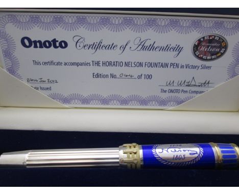 Limited Edition Onoto 'The Horatio Nelson' Pen in Presentation Case.
44/100 Superb limited edition fountain pens in hallmarke
