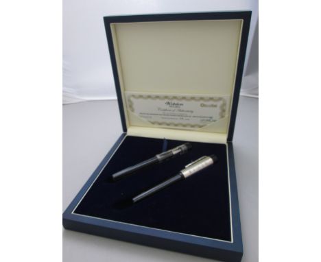 Limited Editions Onoto Websters 40th Anniversary Blue Pinstripe Fountain &amp; Rollerball Pen with Sterling Silver Caps in a 
