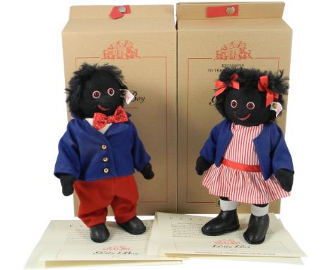 Steiff Limited Edition Golly Boy and Girl, Boy 27cm, 660238 white tag, 01918 of 2000, boxed with certificate and outer packin