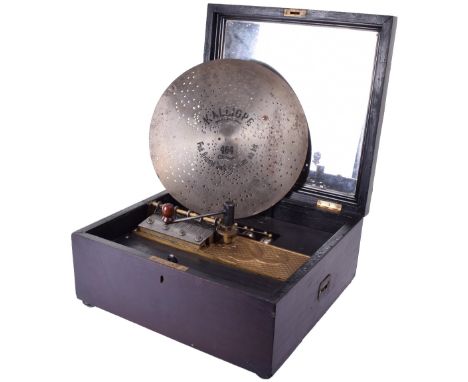 A Kalliope 13.1/4-inch disc musical box with bell accompaniment,Style 60G, Ser. No. 124888, with single comb, 10 saucer bells