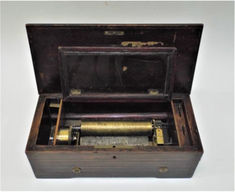 A musical box playing four Highland airs,Circa 1860, with tight single-section comb, dustlid, in grained case with line inlay