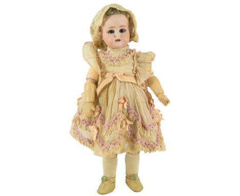 Simon & Halbig/K&R bisque head doll, German circa 1910, with weighted brown  glass eyes and open mouth with upper teeth, pier