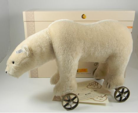 Steiff Limited Edition Polar Bear on Wheels 1910, White 43cm, 400544 white tag, 00456 of 1000, boxed with certificate and out