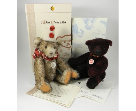 Two Steiff Limited Edition Teddy Bear, Teddy Clown and Teddy Bear with leather collar, Teddy Clown 32cm, 0404214 white tag, 0