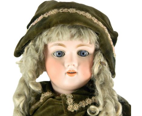 Heinrich Handwerck bisque head doll, German circa 1910, with weighted blue  glass eyes, raised eyebrows, open mouth, upper te