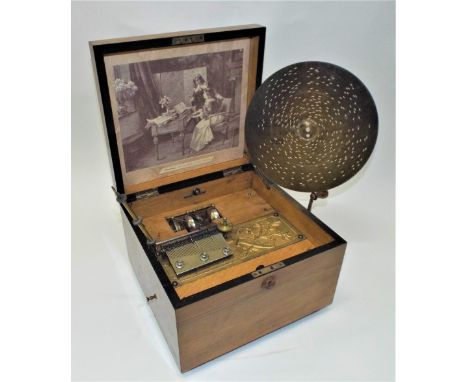 A Kalliope 7-inch disc musical box with bell accompaniment,Style 50G, with four saucer bells arranged vertically, zither atta