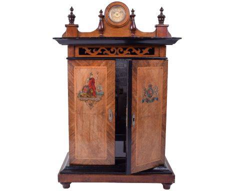 A good Britannia timepiece Smoker’s Cabinet 9-inch upright disc musical box,The Alexandra Expert Model, manual operation, spe