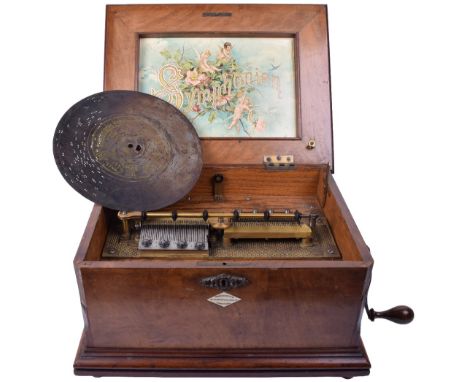 A Symphonion 9.1/2-inch disc musical box,Style 4N, Ser. No. 358993, with dual combs, blued comb washers, cast gilt bedplate, 
