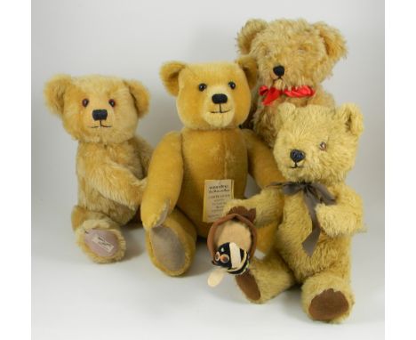 Four modern Teddy bears, including a golden mohair Deans Rag book bear with glass eyes and label to foot, 18” (46cm) tall, to