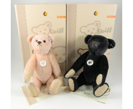 Two Steiff Limited Edition Teddy Bears, Teddy Bear 1908 Pink and Teddy Bear 1908 Black, Teddy Pink 35cm, 408557 white tag, 00