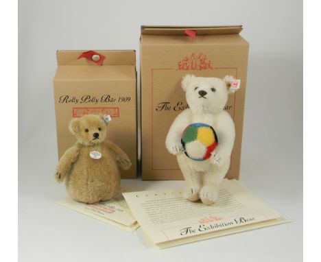 Two Steiff Limited Edition Teddy Bear, Rolly Polly bear 1909 and The Exhibition Bear, Rolly Polly bear beige 16cm, 406652 whi